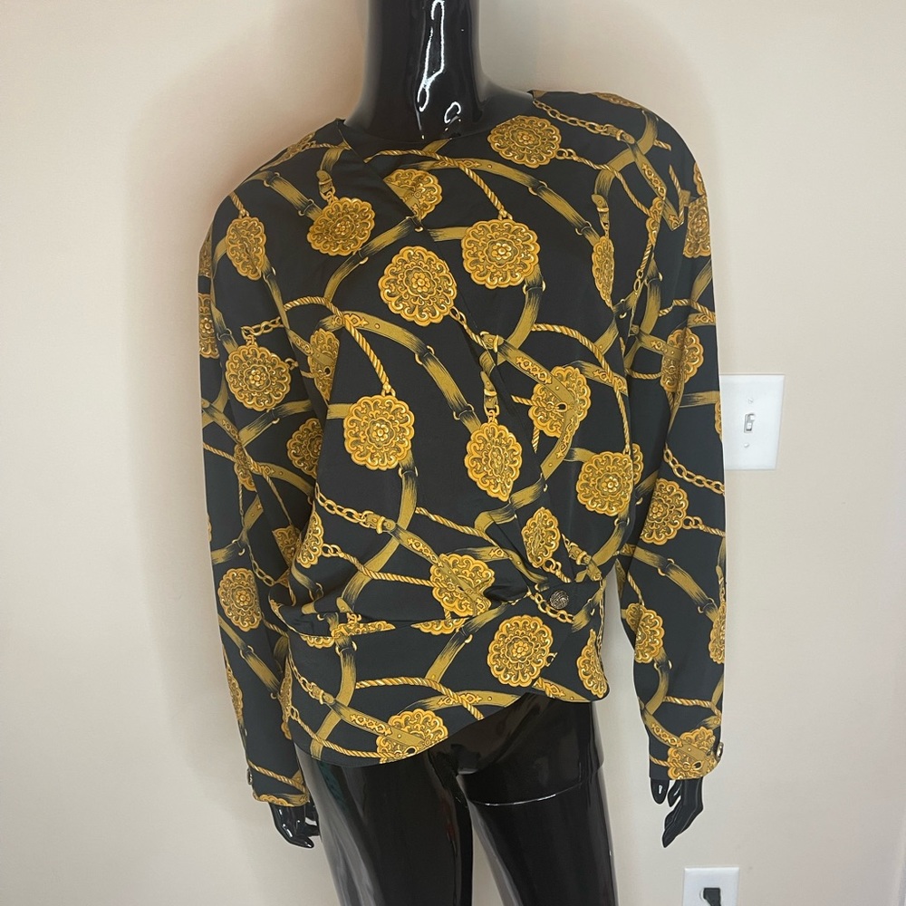 Vintage black and gold chain print blouse